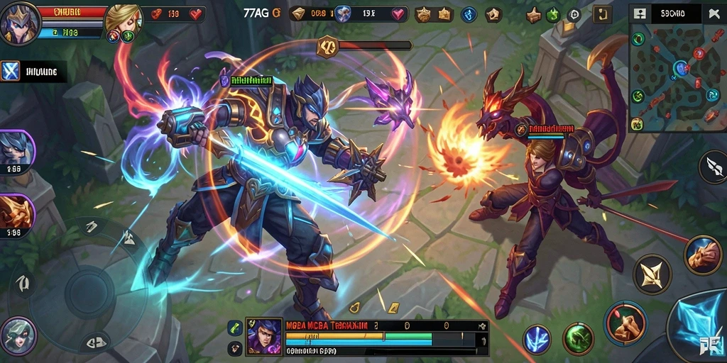 Screenshot gameplay 77AG menampilkan pertarungan tim yang intens dan strategis.