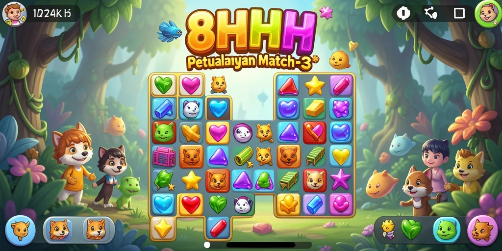 Screenshot gameplay 8HHH menunjukkan aksi seru dalam Match-3.