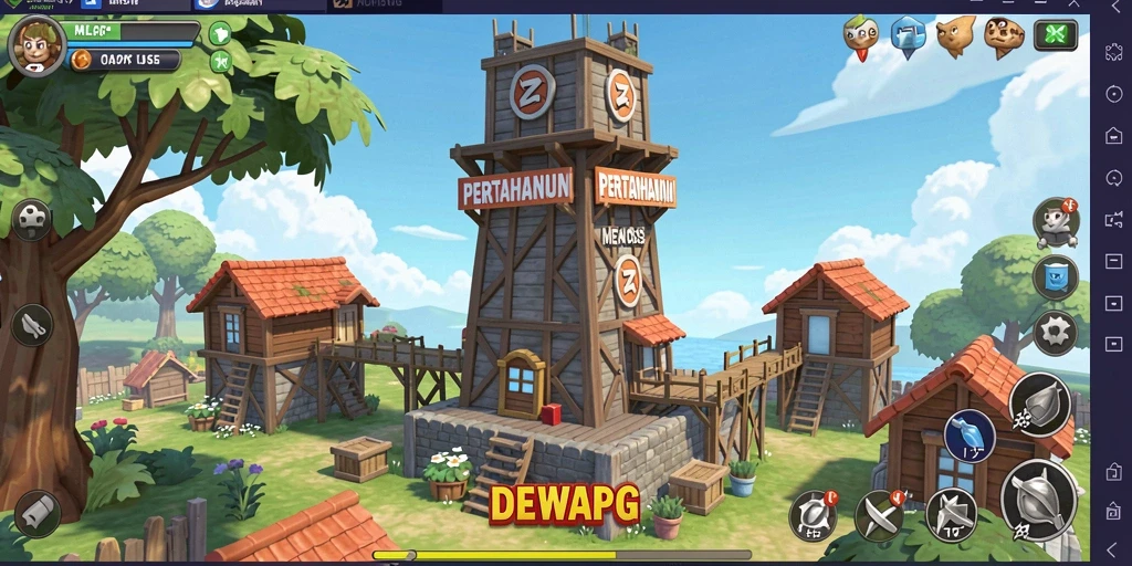 Tampilan screenshot DEWAPG dengan momen seru pertahanan menara.