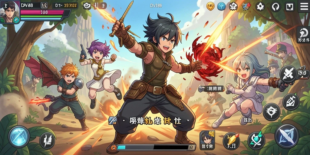 Screenshot gameplay DV188 yang menunjukkan aksi karakter Anime.