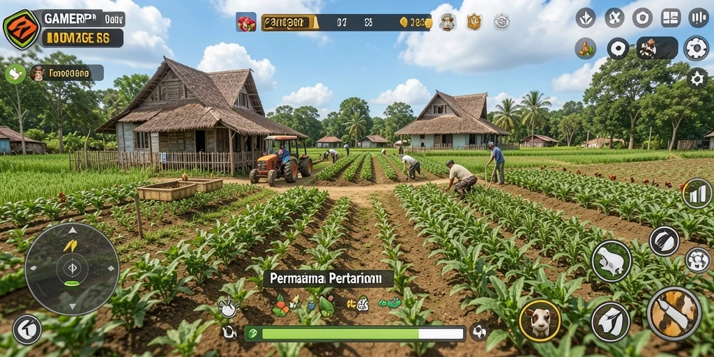 Screenshot utama GAMERP menampilkan gameplay bertani yang menyenangkan dan interaktif.