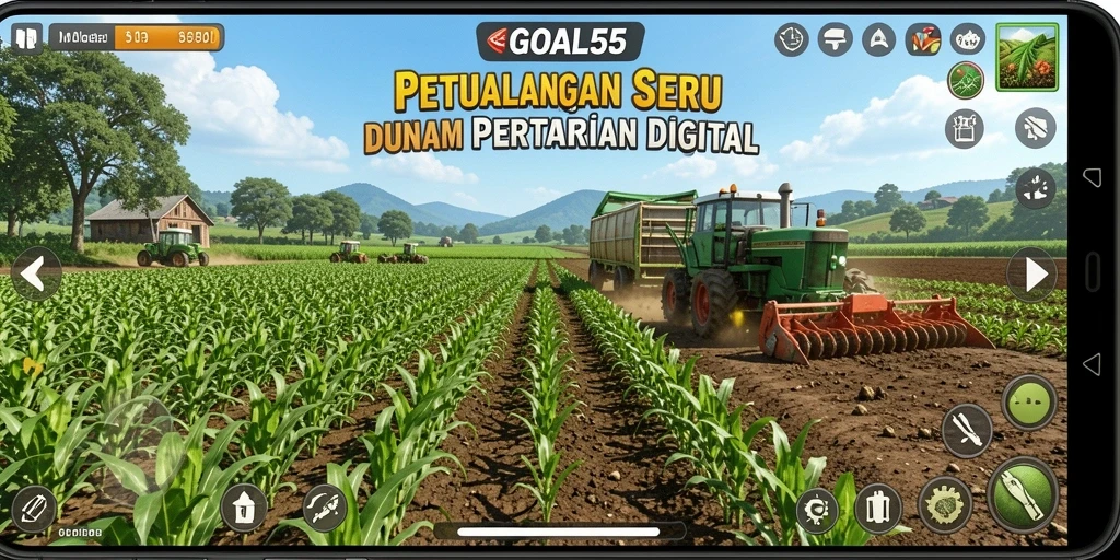 Tampilan gameplay GOAL55 yang menarik dengan nuansa pertanian.