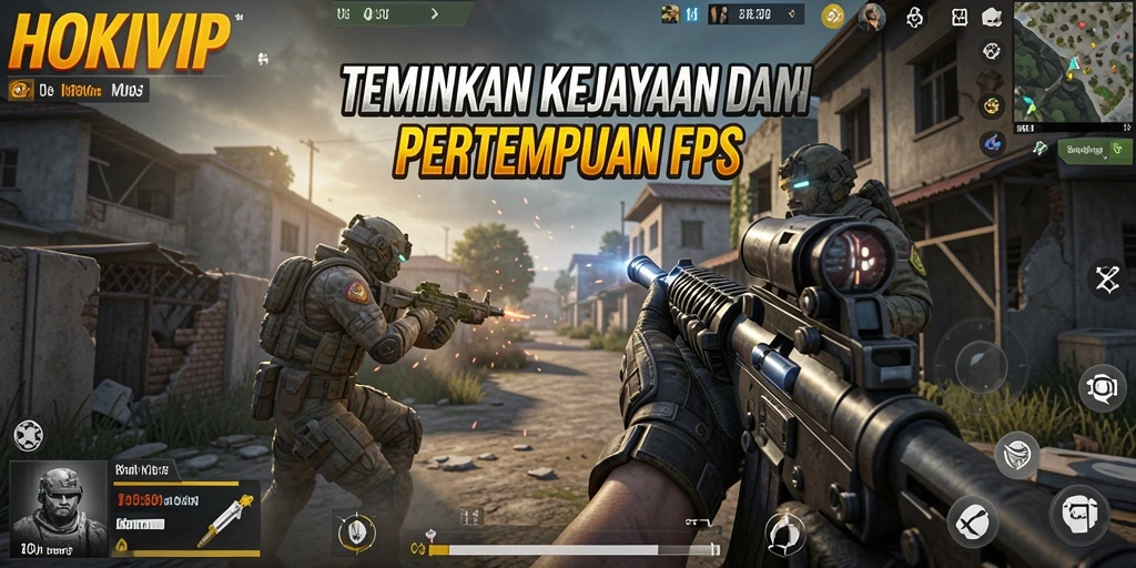 Tangkapan layar utama HOKIVIP menampilkan aksi pertempuran intens di map.