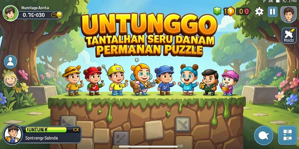 Tampilan gameplay UNTUNGGO yang penuh warna dan menantang.