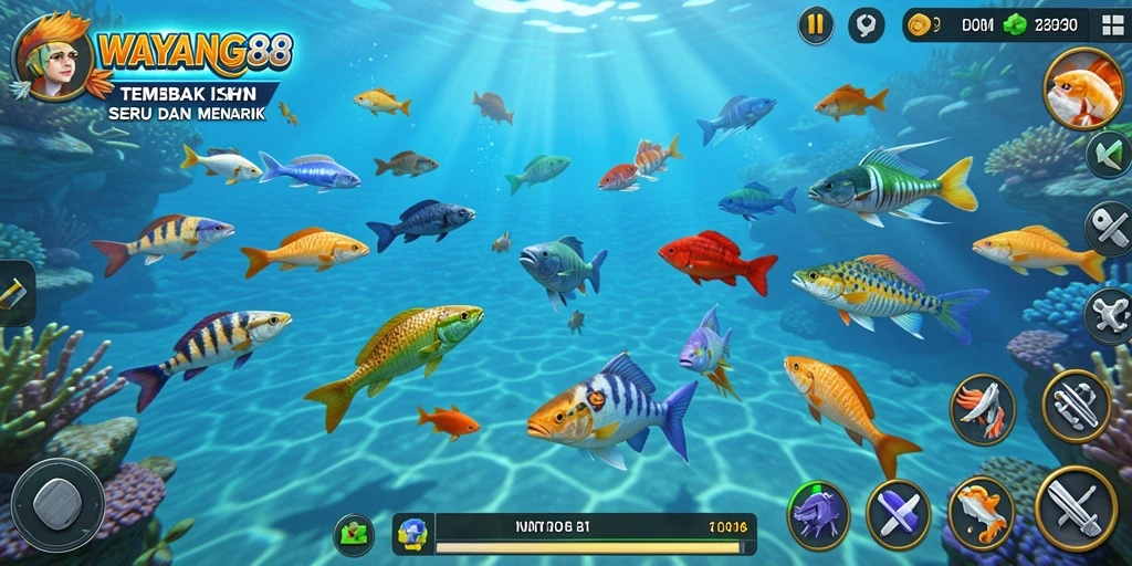 Tangkapan layar utama menunjukkan serunya gameplay Tembak Ikan.
