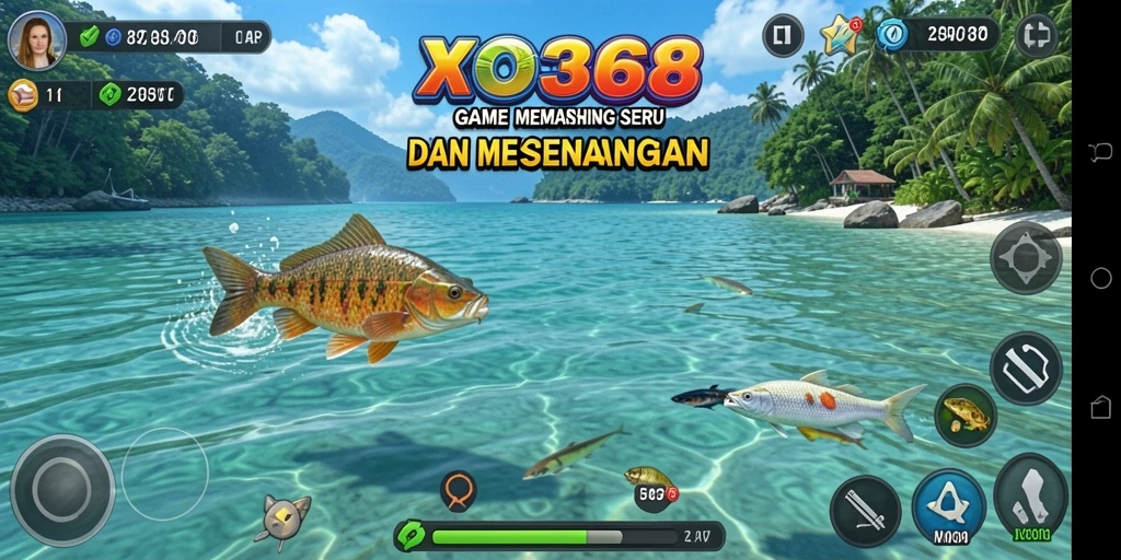 Screenshot gameplay XO368 menampilkan pengalaman memancing yang mendebarkan dan menenangkan.